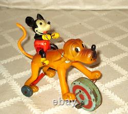 Vintage Celluloid-mickey Mouse On Pluto-wind-up Antique Toy-japan-wdp-disney 6