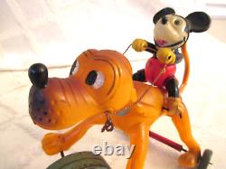 Vintage Celluloid-mickey Mouse On Pluto-wind-up Antique Toy-japan-wdp-disney 6