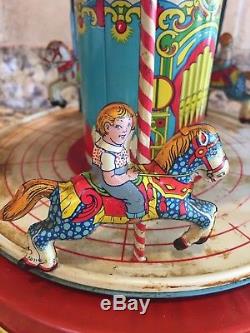 Vintage Chein & Company Tin Mechanical Wind -Up Toy Playland Merry-Go-Round