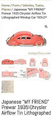 Vintage Chrysler Airflow Toy Car Prewar 1935'my Friends' Wind Up Japan Parts