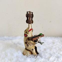 Vintage Circus Elephant Playing With Ball & Fan Windup Tin Toy Working TOY118