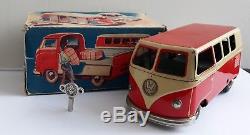 Vintage Clockwork Windup VW GOSO Toys Delivery Camper van tin toy, Germany. BOXED