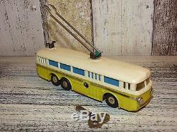 Vintage Czechoslovakia ITES Yellow Plastic/Tin Wind-Up TATRA Trolley Bus Working