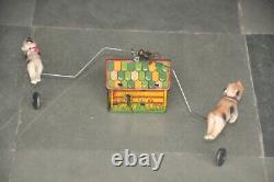 Vintage Dog Chasing Cat Litho Tin & Celluloid Wind Up Toy, Japan