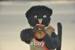 Vintage Dog Playing Bigule Textured Cloth Battery Litho Tin Toy, Japan