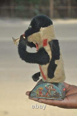 Vintage Dog Playing Bigule Textured Cloth Battery Litho Tin Toy, Japan