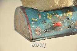 Vintage Dog Playing Bigule Textured Cloth Battery Litho Tin Toy, Japan