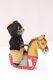 Vintage Donkey Pony Horse Riding Moving Bear Wind Up Tin Toy Japan Made NH2903