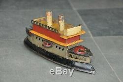 Vintage Dreadnought Unique Fine Litho Wind Up War Boat Tin Toy, Japan/Germany