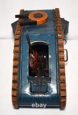 Vintage Early 1930s Tin Litho Wind up Marx WWI Toy Tank with Gunner