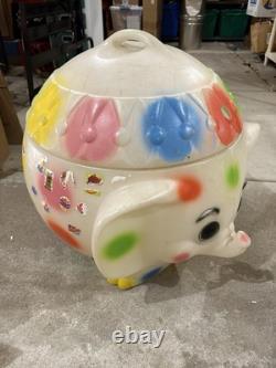 Vintage Edward Mobley Circus Elephant Blow Mold Toy Box Chest Polka Dot Plastic