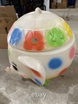 Vintage Edward Mobley Circus Elephant Blow Mold Toy Box Chest Polka Dot Plastic