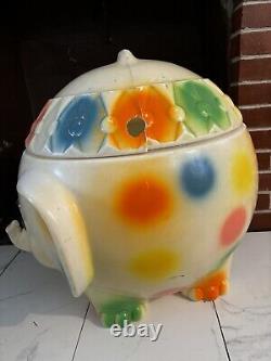 Vintage Edward Mobley Circus Elephant Blow Mold Toy Box Chest Polka Dot Plastic