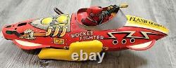 Vintage FLASH GORDON Marx Rocket Fighter Tin Lithograph Wind-up Friction Toy