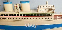 Vintage Fleischmann German Clockwork Wind up Toy Tin Ocean Liner Boat