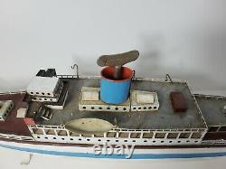 Vintage Fleischmann TIN CLOCKWORK OCEAN LINER SHIP West German Toy BOAT