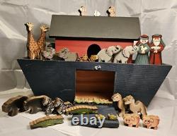Vintage Folk Art Wooden Hand Painted Noah's Ark Toy