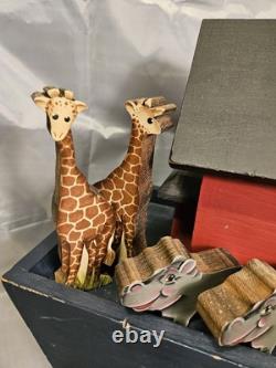 Vintage Folk Art Wooden Hand Painted Noah's Ark Toy