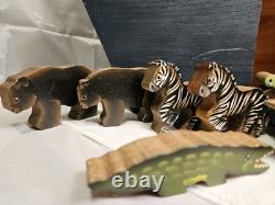 Vintage Folk Art Wooden Hand Painted Noah's Ark Toy