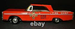 Vintage Friction Windup Tin Toy Fire Chief's Car, Made in Japan c. 1970's Nice