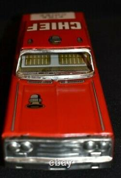 Vintage Friction Windup Tin Toy Fire Chief's Car, Made in Japan c. 1970's Nice