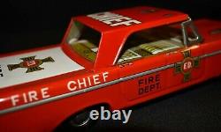 Vintage Friction Windup Tin Toy Fire Chief's Car, Made in Japan c. 1970's Nice