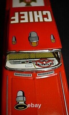 Vintage Friction Windup Tin Toy Fire Chief's Car, Made in Japan c. 1970's Nice