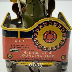Vintage G. I. Joe and his Jouncing Jeep Wind Up Tin Toy Atomic Brakes 1940's