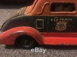 Vintage G-Man Marx Wind Up Tin Toy Pursuit Car 1930s RARE
