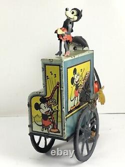 Vintage German Distler Mickey Mouse Hurdy Gurdy Organ Grinder Tin Windup