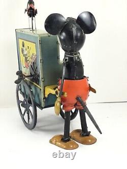Vintage German Distler Mickey Mouse Hurdy Gurdy Organ Grinder Tin Windup