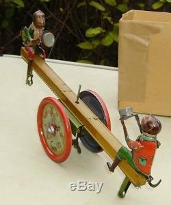 Vintage German Distler Monkeys on See-Saw wind-up tin toy