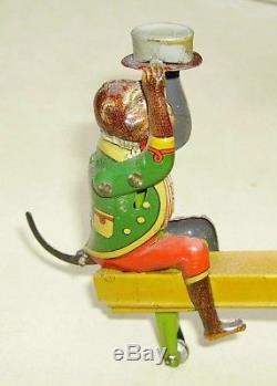 Vintage German Distler Monkeys on See-Saw wind-up tin toy