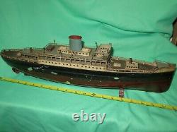 Vintage German Fleischmann ship boat ocean liner clockwork tin model toy display