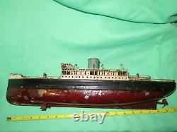 Vintage German Fleischmann ship boat ocean liner clockwork tin model toy display