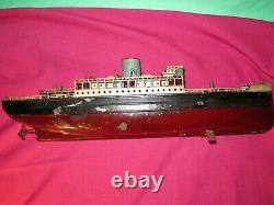 Vintage German Fleischmann ship boat ocean liner clockwork tin model toy display