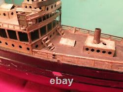 Vintage German Fleischmann ship boat ocean liner clockwork tin model toy display