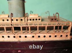 Vintage German Fleischmann ship boat ocean liner clockwork tin model toy display