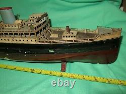 Vintage German Fleischmann ship boat ocean liner clockwork tin model toy display
