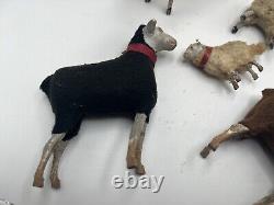 Vintage German Putz Stick Leg Wooly Sheep (Plural) & Ram Lot Of 6