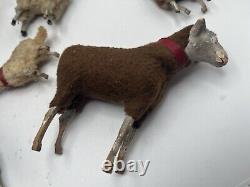 Vintage German Putz Stick Leg Wooly Sheep (Plural) & Ram Lot Of 6