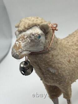 Vintage German Putz Stick Leg Wooly Sheep (Plural) & Ram Lot Of 6