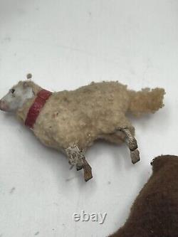 Vintage German Putz Stick Leg Wooly Sheep (Plural) & Ram Lot Of 6