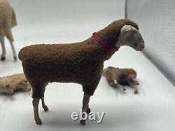 Vintage German Putz Stick Leg Wooly Sheep (Plural) & Ram Lot Of 6
