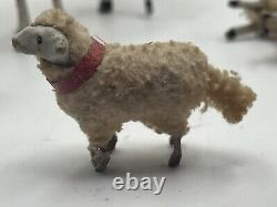 Vintage German Putz Stick Leg Wooly Sheep (Plural) & Ram Lot Of 6