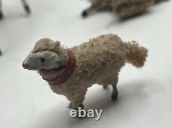 Vintage German Putz Stick Leg Wooly Sheep (Plural) & Ram Lot Of 6