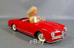 Vintage German SCHUCO 5735 TEXI Red Alfa Romeo Wind-Up Tin Toy Car Lady Driver