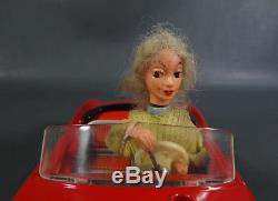 Vintage German SCHUCO 5735 TEXI Red Alfa Romeo Wind-Up Tin Toy Car Lady Driver