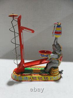 Vintage German Wind Up Circus Elephant Tin Toy Working Condition