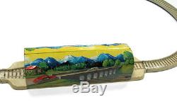 Vintage German Wind Up Tin Train Set Toy Germany Crossed Rails Mountain See
